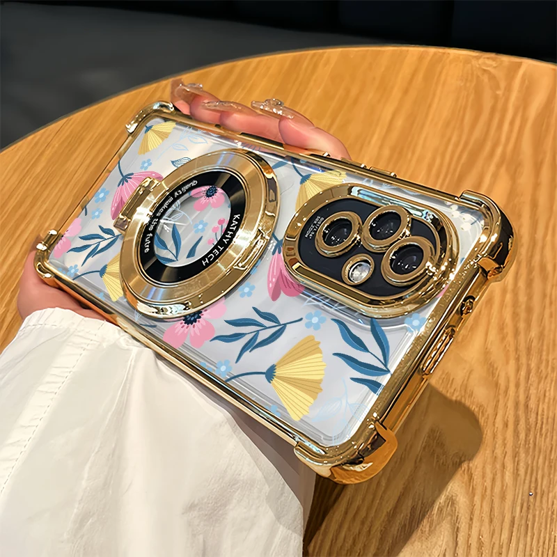 Honor 600 Lite Flower Painting Phone Case For Honor Play 60 Plus 10 400 200 Smart 50 Luxury Bracket Plating Shockproof Cover