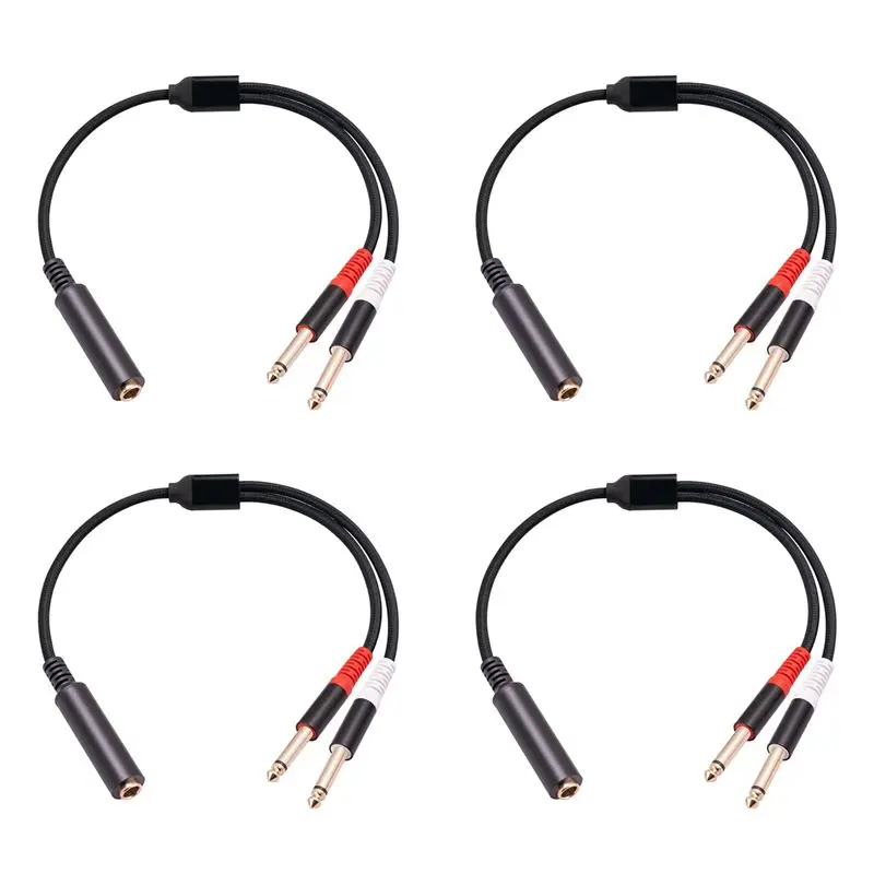 AS95 4Pcs 6.35mm 1/4 Inch Stereo TRS Female to 2 Dual Mono for TS Male Y Splitter Cable Audio Adapter for Mixer Amplifier