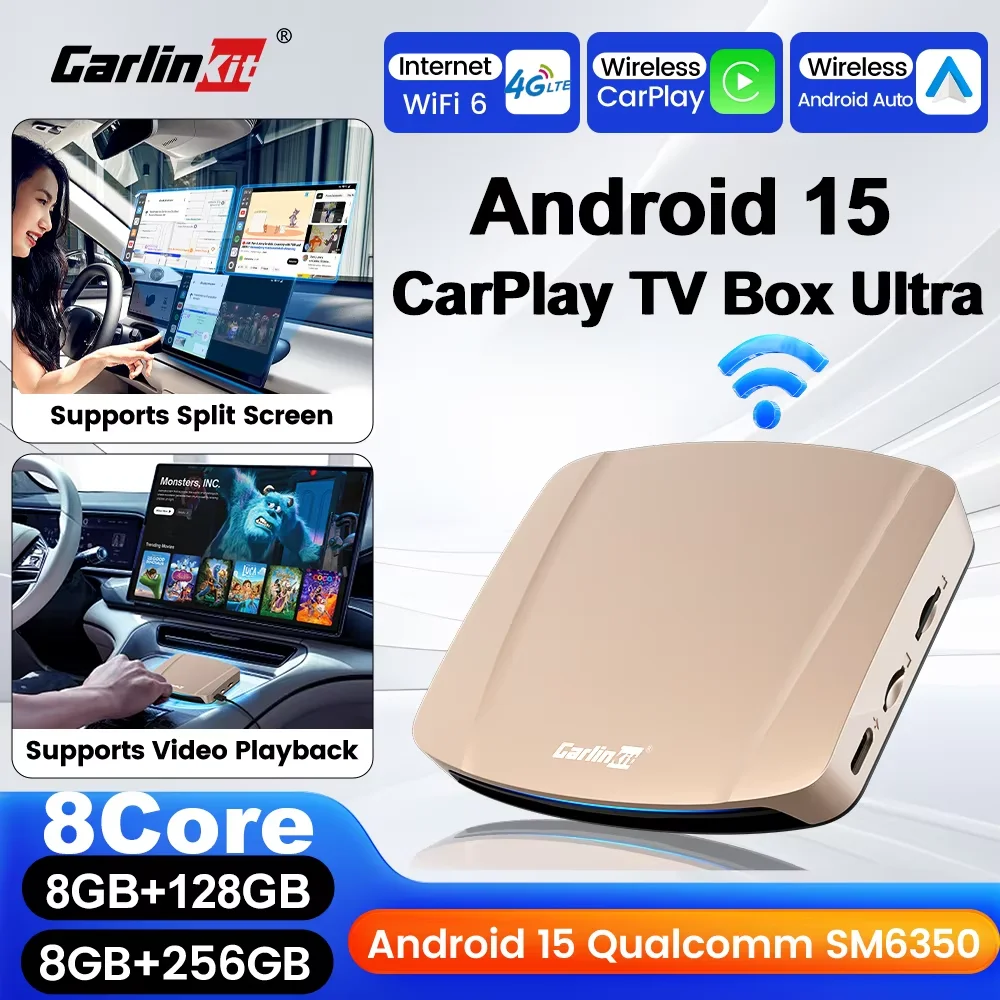 Image of 8G+128G CarlinKit CarPlay AI Box Android 15 Ultra WiFi6 Kabelloser Android Auto Adapter FOTA Upgrade SM6350 Chip Smart TV Box