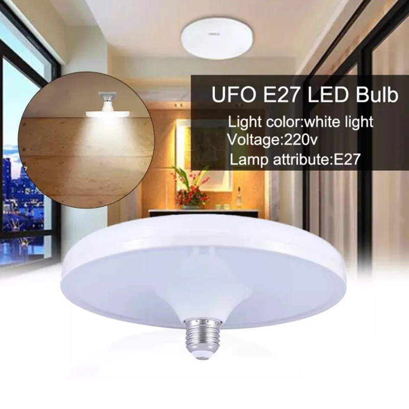 E27 bombilla LED, lámpara superbrillante de 20W y 220V, luces Led UFO, iluminación blanca para interiores, lámparas de mesa para garaje