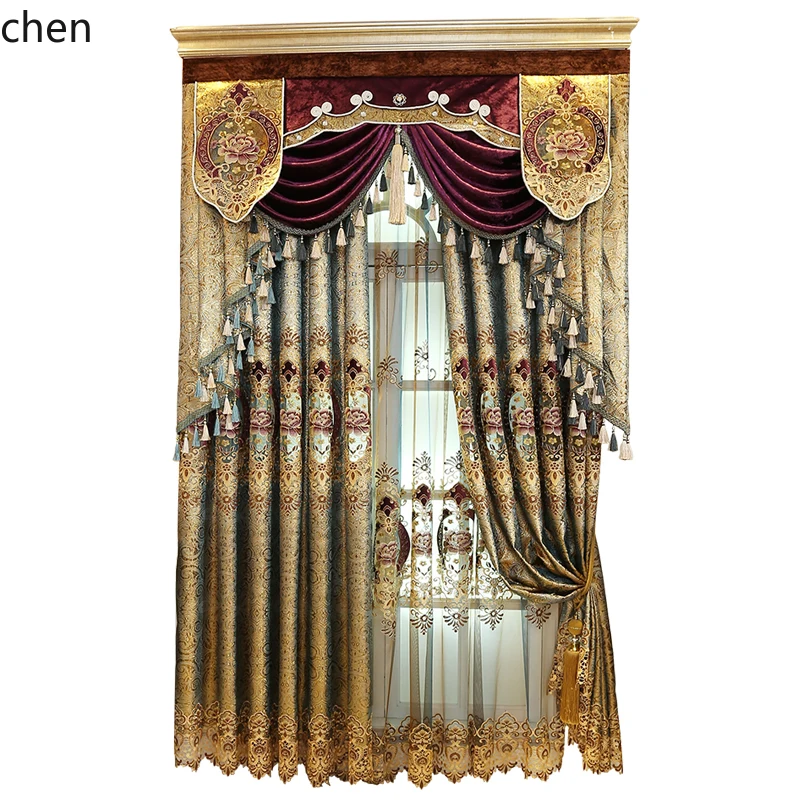 YXY Custom Curtains Palace Luxury Vintage Gold Embroidery Hollow Curtain Fabric