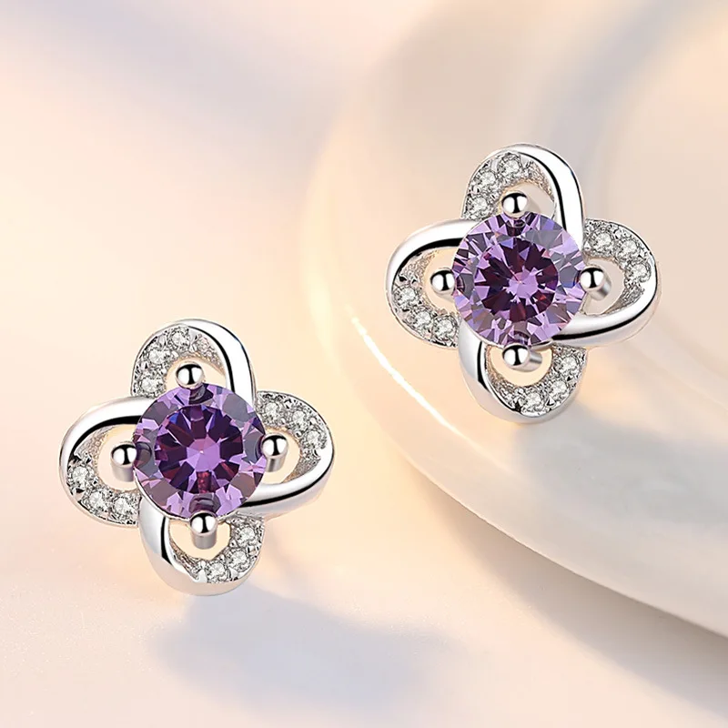 925 Sterling Silver Earrings Crystal Zircon Channel Cubic Zirconia Silver Stud Earrings for Women Sterling Silver Jewelry