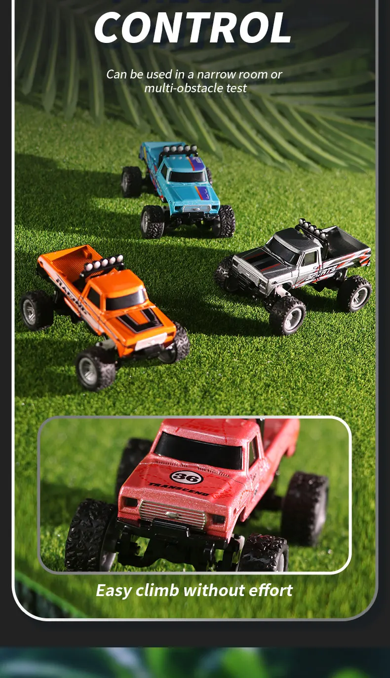 1/64 RC Car 2.4G Remote Control Mini Speed Off-road Climbing Car Alloy Desktop Vehicle with LED Light Toy for Kids Small Gifts