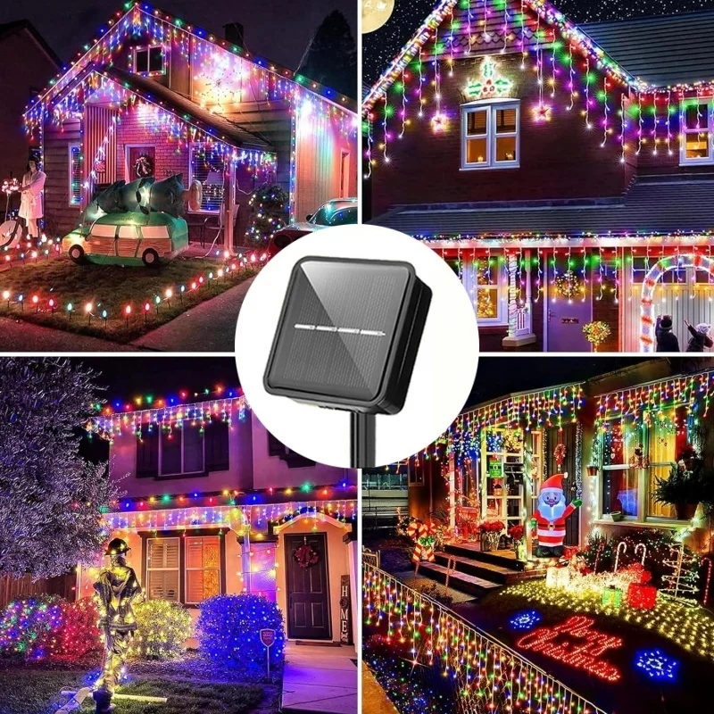 

Fairy Lights String 8 Modes Solar Icicle Lights Wedding Decoration Outdoor Eaves Decoration For Christmas Party Garden Lighting