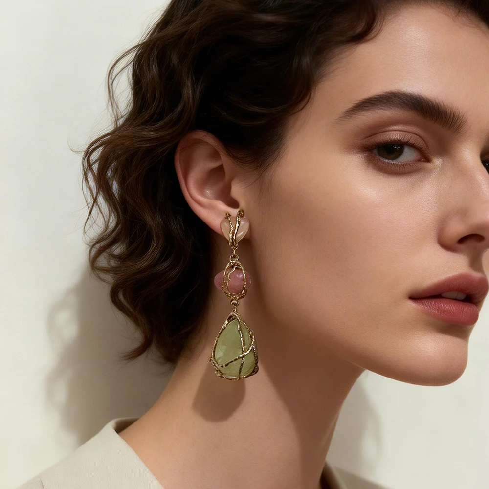 

Summer Design Acrylic Beaded Dangle Earrings For Women Simulated Stone Resin Earrings Beach Female Jewelry