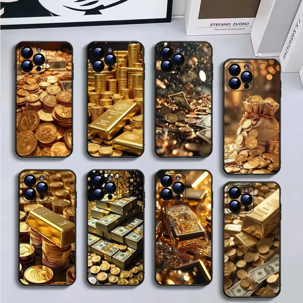 

Gold-Cash Phone Case For iPhone16,15,14,13,12,11 Plus,Pro Max,XS,X,XR,SE,Mini,8,7,Soft Black Cover