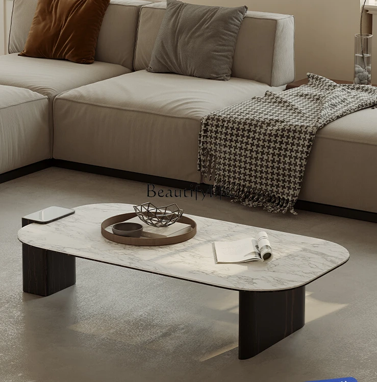 

Stone Plate Coffee Table Light Luxury Italian Living Room High-End Atmosphere Tuo Silent Style Minimalist Tea Table