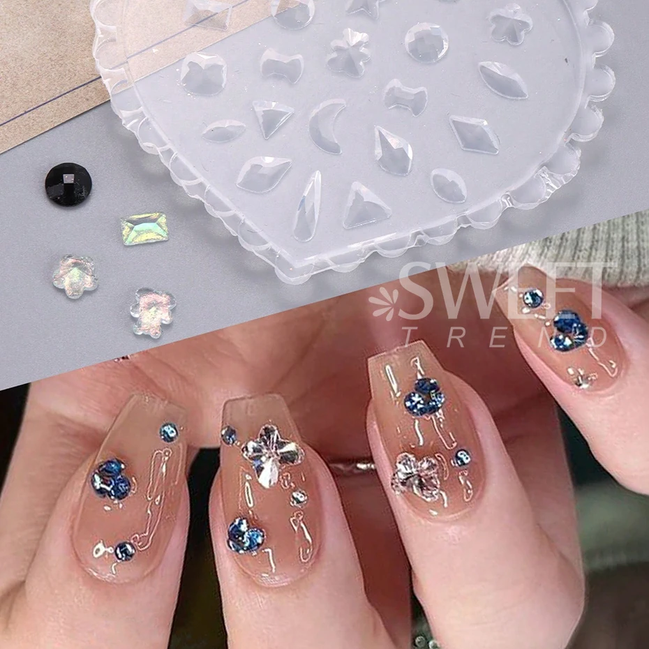 Bow Tie Nail Art Heart Shape Silicone Mold Star Rhinestones Shape Mold Templates Gel Print Stencils Manicure Carving Decoration