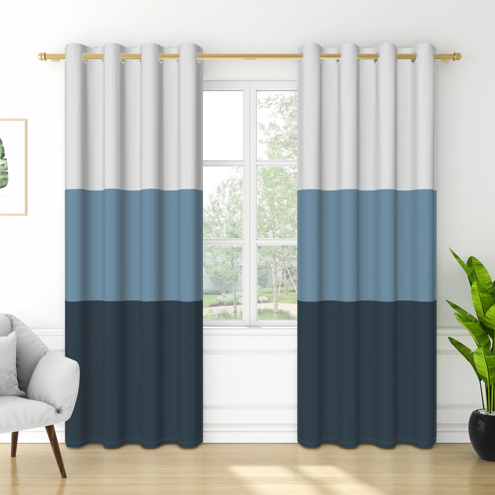 

Modern Color Block Curtains For Living Room Bedroom Hotel Window Decor 2pcs Thermal Insulated Blackout Drapes With Grommets Top