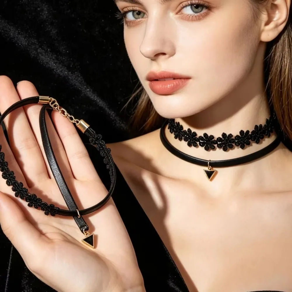 Y2K Gothic Black White Lace Flower Short Choker Necklace Women Sexy Collar Neck Jewelry Party Accessories for Girls