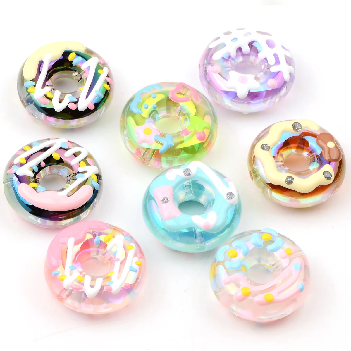 5 Pcs Random Color Creative DIY Donut Beaded Loose Beads Making for Jewelry Ornaments Key Chain Beaded Pens DIY
