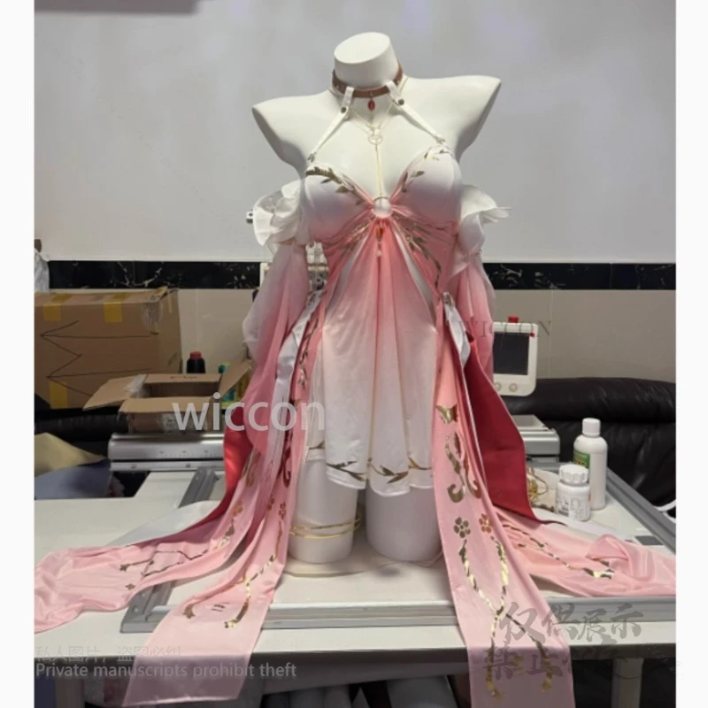 อะนิเมะ Wuthering คลื่น Changli คอสเพลย์ชุดว่ายน้ําเซ็กซี่ชุดแฟนซีสีชมพูสีขาววิกผมผู้หญิงปาร์ตี้ฮาโลวีนชุดที่กําหนดเอง