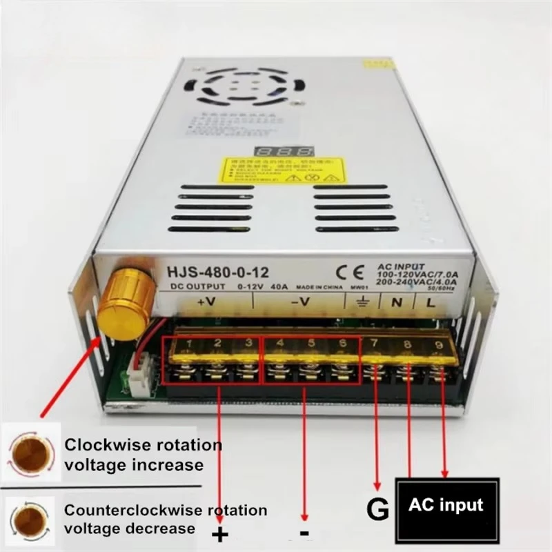 480W Switching Power Supply Adjust   le Voltage 0-5V Current Limit 60A With LED Digital Display Dc Output 0-5V 60A HJS-480-0-5