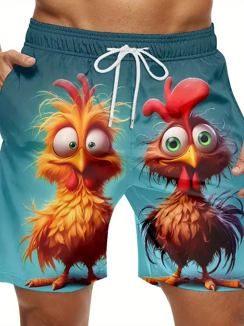 Summer Funny Rooster 3D Print Hawaiian Beach Shorts Men's Oversized Surfing Pants Swimsuits Holiday Board Trunks Men Clothing