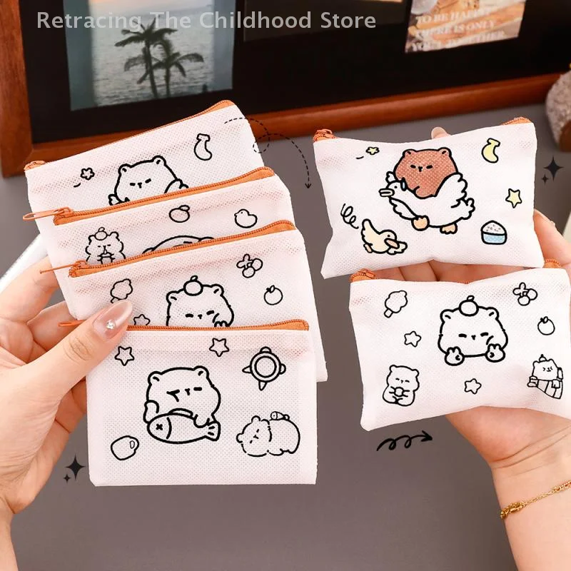 

4Pcs Cute Capybara DIY Graffiti Coin Purse Stationery Storage Bagg Children Arts Crafts Creative Color Filling Drawing Toy