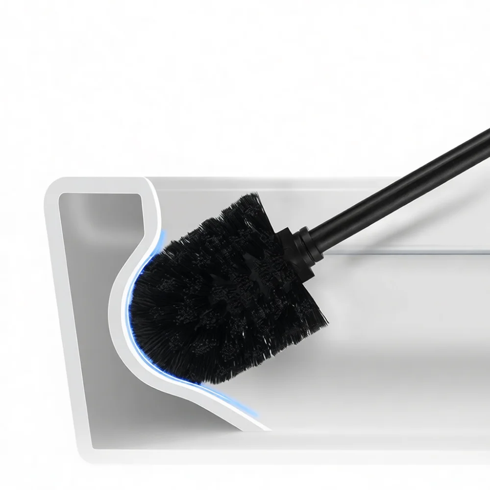 Anti Rust Stainless Steel Toilet Brush Modern Home Bathroom Sanitation Tool Long Handle Scrubbing Brush With Storage Base
