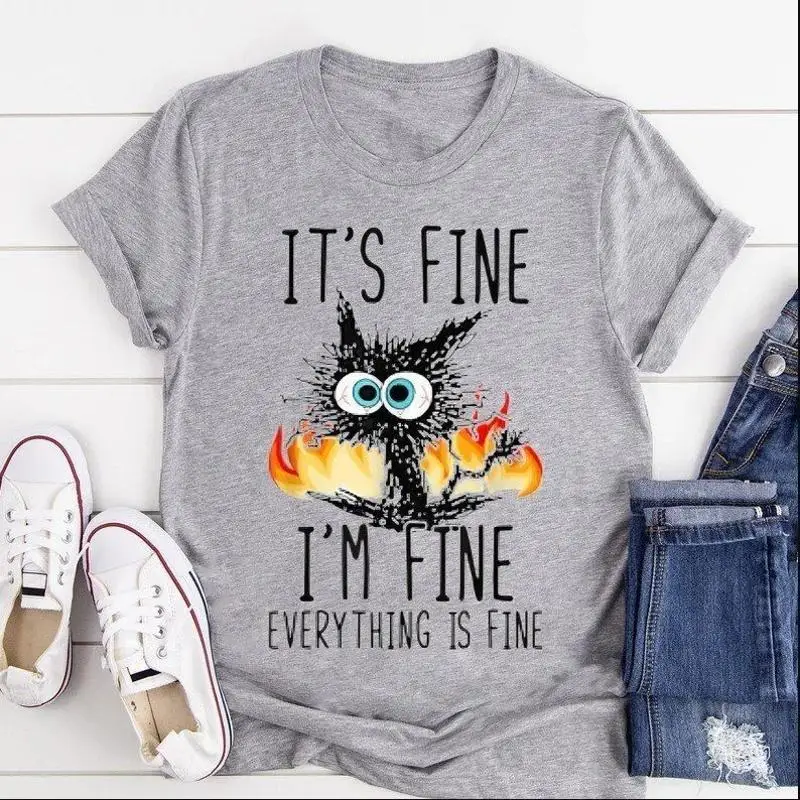 Cat It's Fine I'm Fine Everything Is Fine Shirt, Funny Cat T-shirt