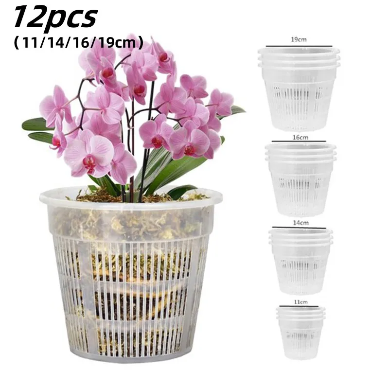 12pcs Mesh Pot Root Control Transparent Flowerpot Durable & Breathable Plastic Design For Orchid Flower  Growth Container Garden