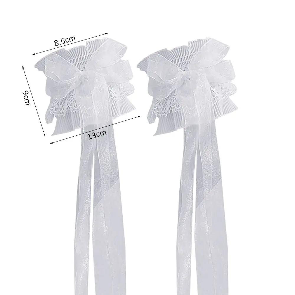 Arm Warmers Bowknot Arm Sleeve Elastic Ruffled Floral Layered Lace Arm Cover with Long Ribbon Oversleeves Wrist Cuffs Bridal