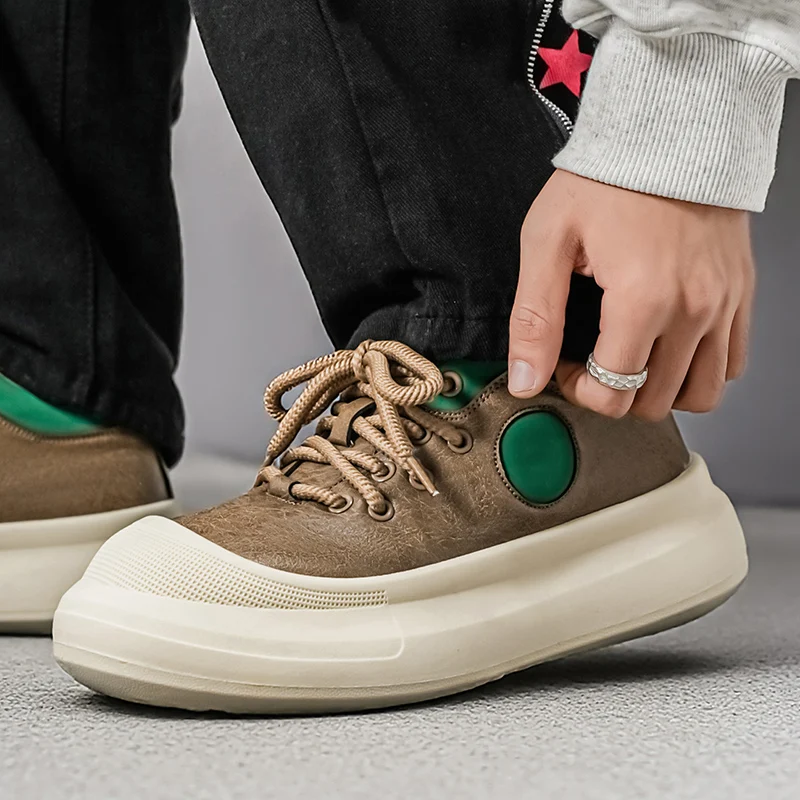 

Fall 2026 Style Men's Casual Sports Shoes Thick Bottom Heightening Dad Shoes Leather Version All-Match Loafers Zapatillas Male