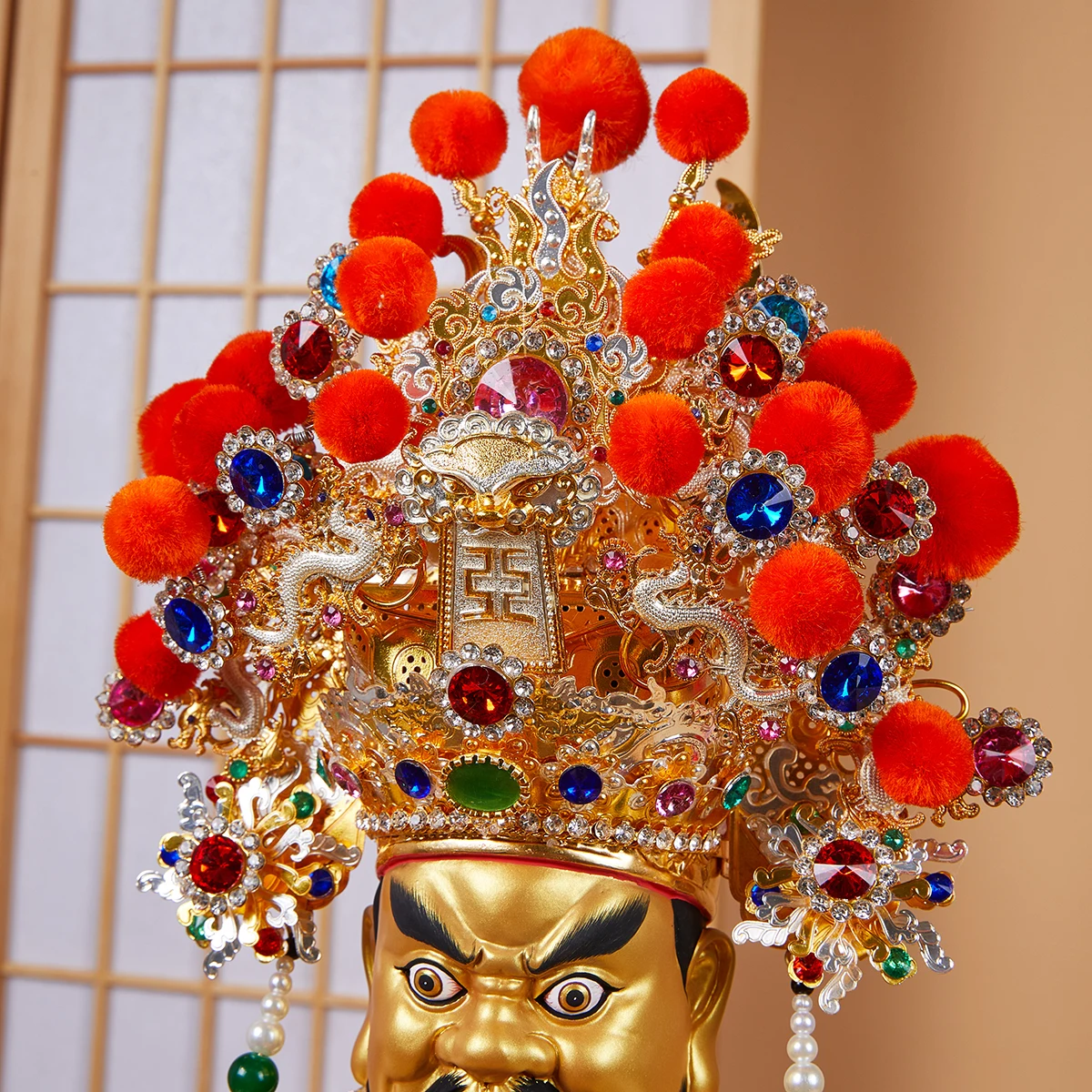 Chapéu Godd Matsu com Imagem de Deus, Imagem de Buda, Coroa Wang Mu Feng, Estátua de Deus Público Wu Ye, Material de Lantejoulas Brilhantes, Moda Feminina
