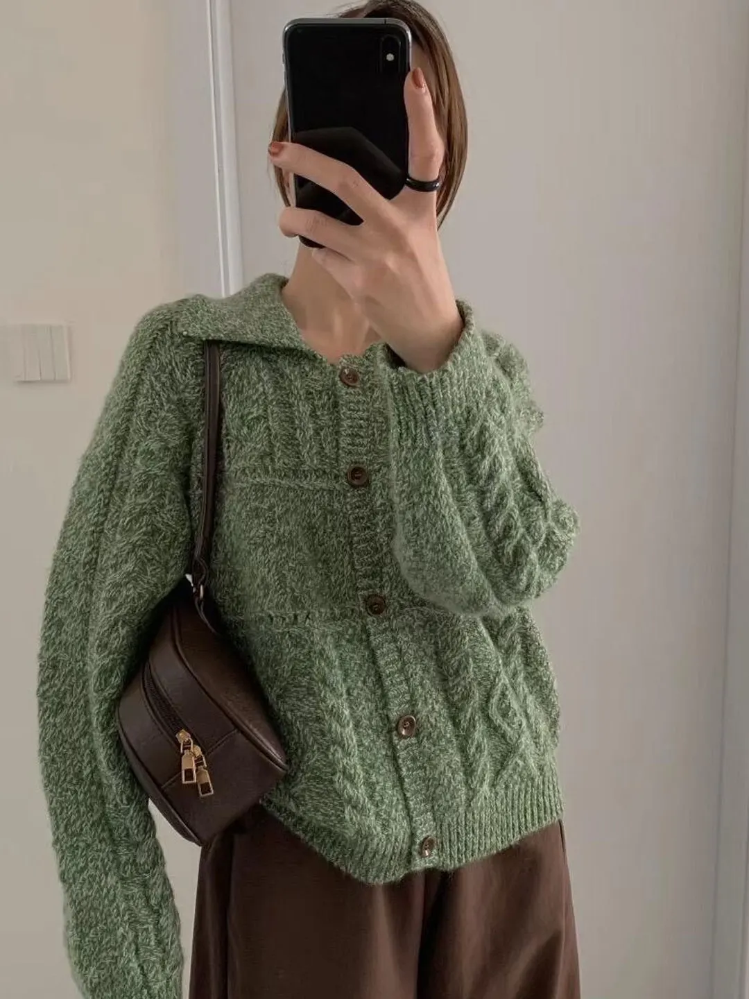 

Корейский вязаный свитер в стиле ретро, свободный ленивый высококачественный открытый кардиган с поворотным воротником, верхняя одежда для женщин, осень-зима