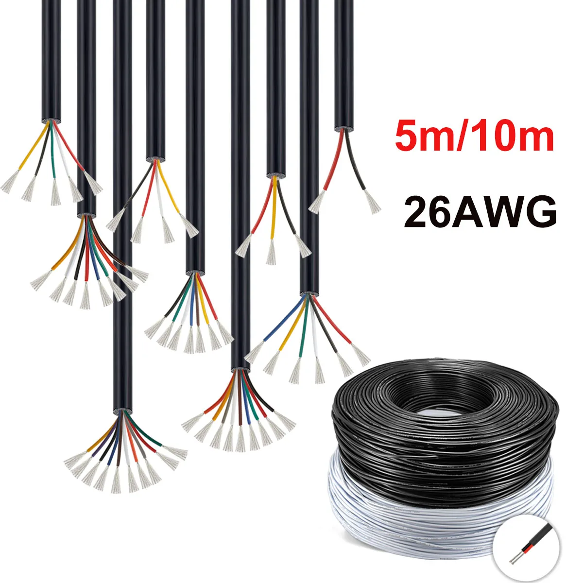 26AWG UL2464 Speaker Audio Wire 2 3 4 5 6 7 8 9 10 Core Flexible Electrical Wire 12V Car Round Cable For Automotive Light Bar