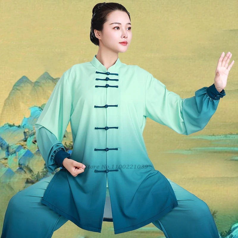 2024 tai chi uniform traditional chinese wushu kungfu suit gradient color martial arts wing chun suit taijiquan morning exercise