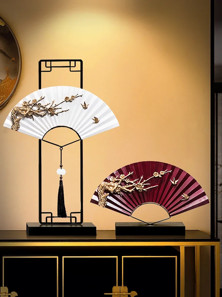 

New Chinese style decorations, living room, wine cabinet, porch, Zen style office desk, Bogu rack, light luxury, high-end fan, h