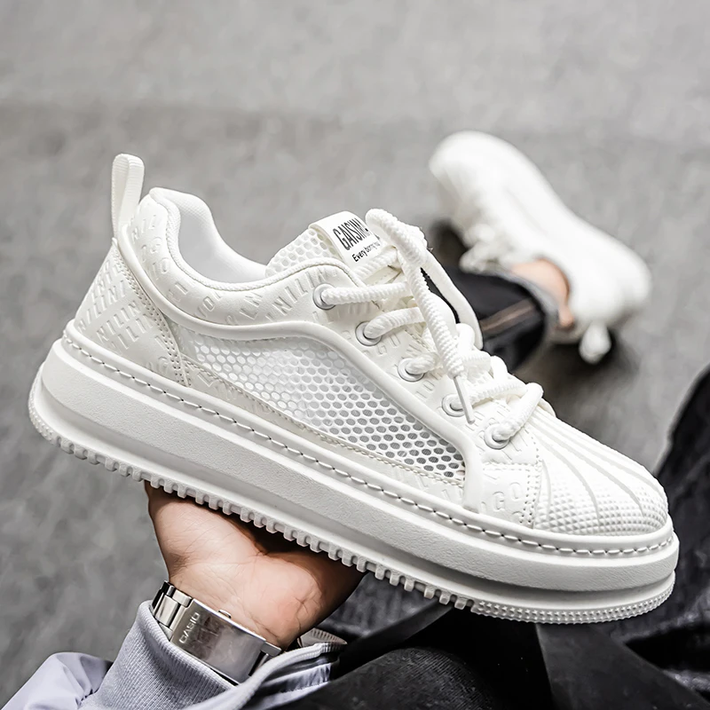 

Новые повседневные спортивные дышащие сетчатые туфли на толстой подошве, мужские полые сандалии, модные модные туфли высокого качества