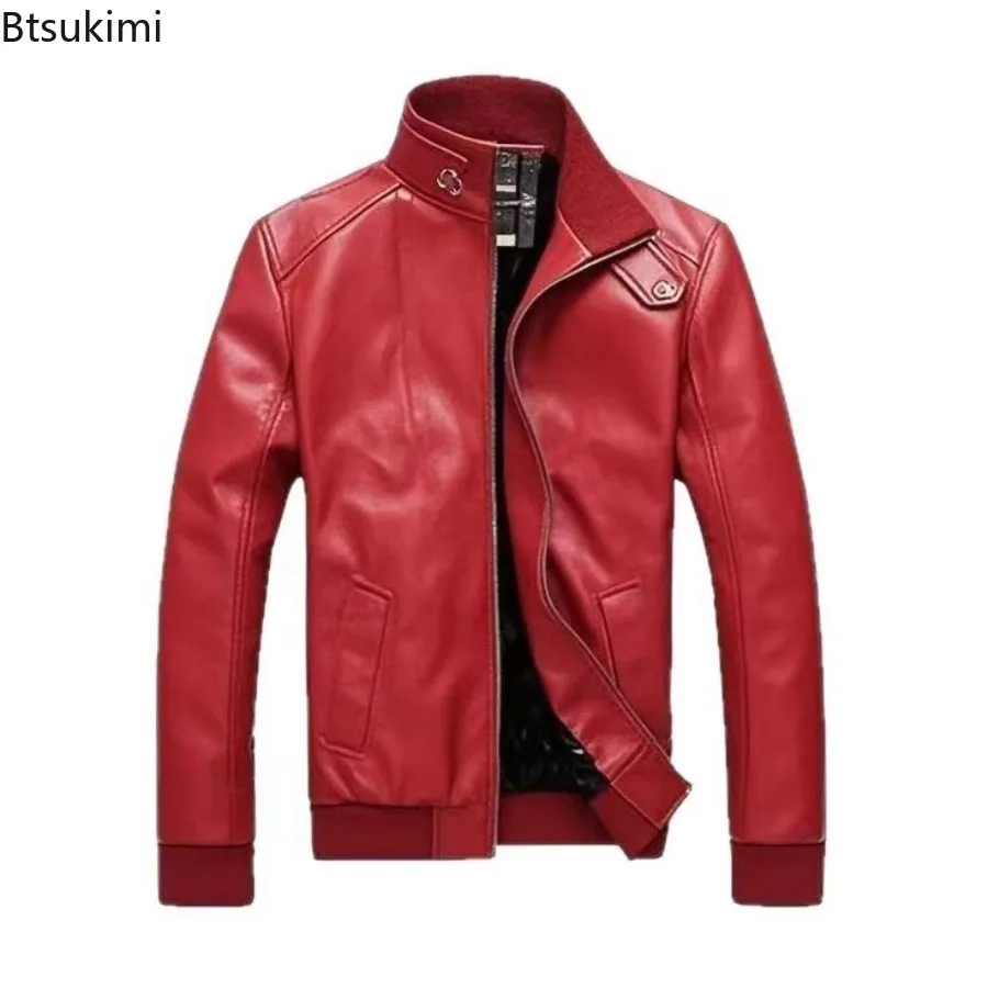 2025 Men's Faux Leather Jacket Motorcycle Men Slim Fit Stand Collar Jacket Jaqueta De Couro Masculina Outwear Male Leather Coat