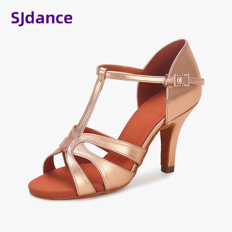 Professional Latin Dance Shoes Women Suede Sandal Lady Salsa Soft Sole Practice Training Competition Champagne Beige Color