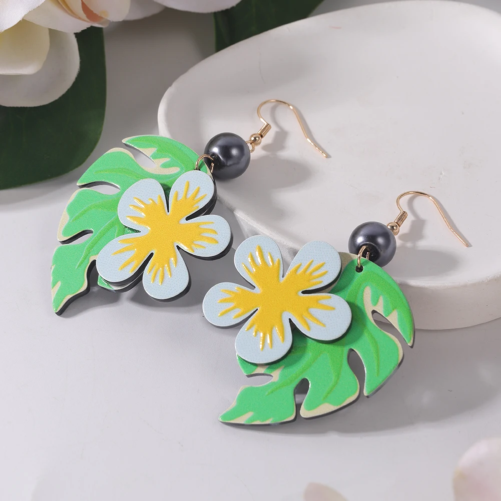 Cring Coco Hawaiian Acrylic Earrings French Polynesia National Woman Fashion Printed Cook Island Drop Earring Jewelry for Women