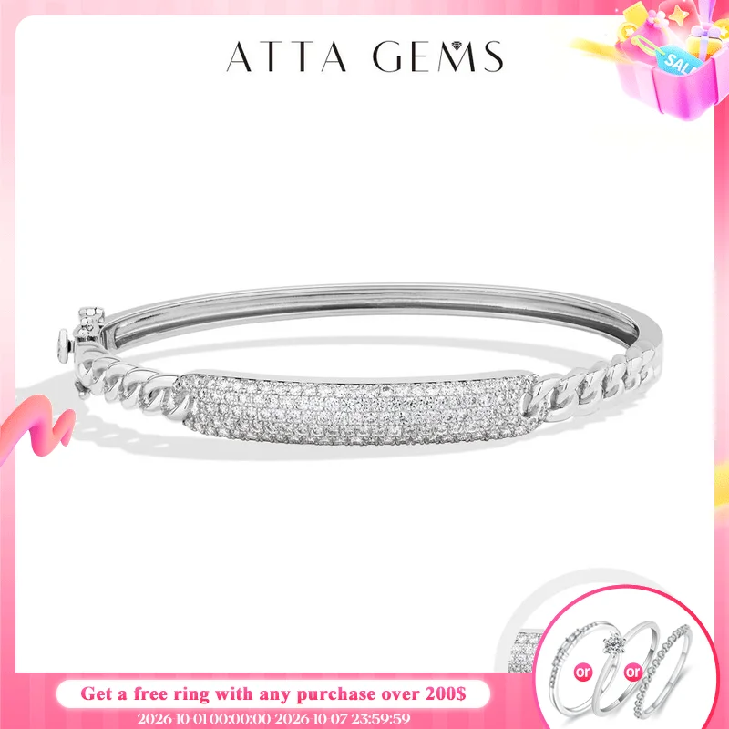 ATTAGEMS 925 Sterling Silver Moissanite Cuba Chain Bangle For Women Men Engagement Party Adjustable Charm Bracelet Fine Jewelry