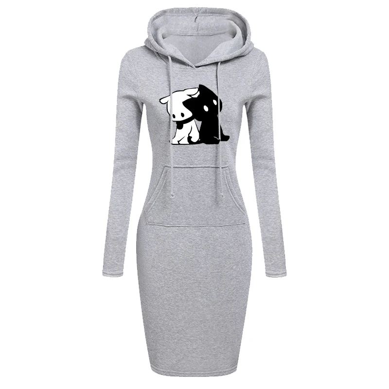 Women Fashion Hooded Sweater Dress Autumn and Winter Long Sleeve Hoodie Dress Slim Fit Pullovers Sweatshirt Dress