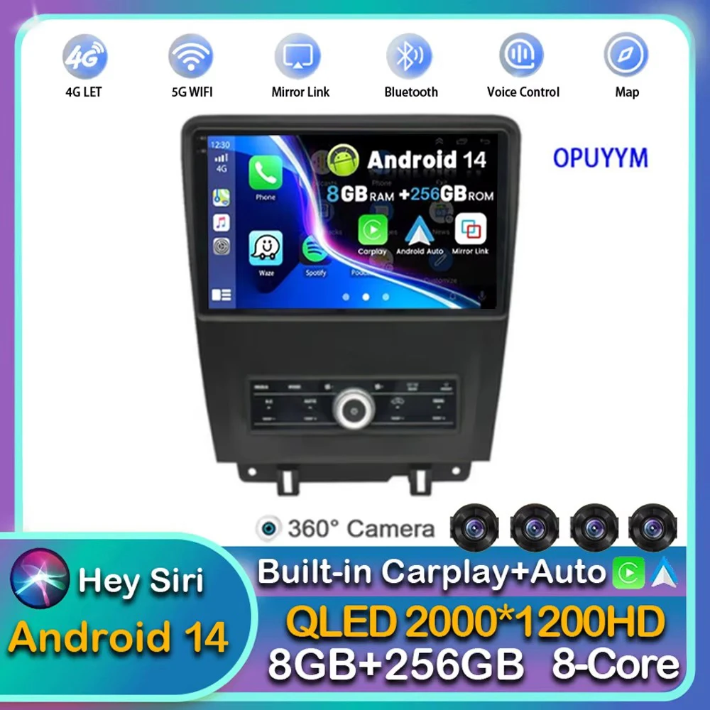 Android 14 Carplay Auto For Ford Mustang 2010 2011 2012 2013 2014 Car Radio Multimedia Player Video GPS Stereo WIFI+4G 2 din DSP