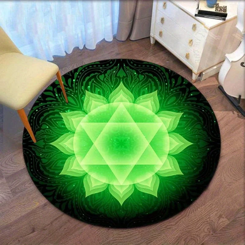 Green chakra lotus mandala round rug crystal velvet yoga meditation room decor spiritual energy healing floor mat