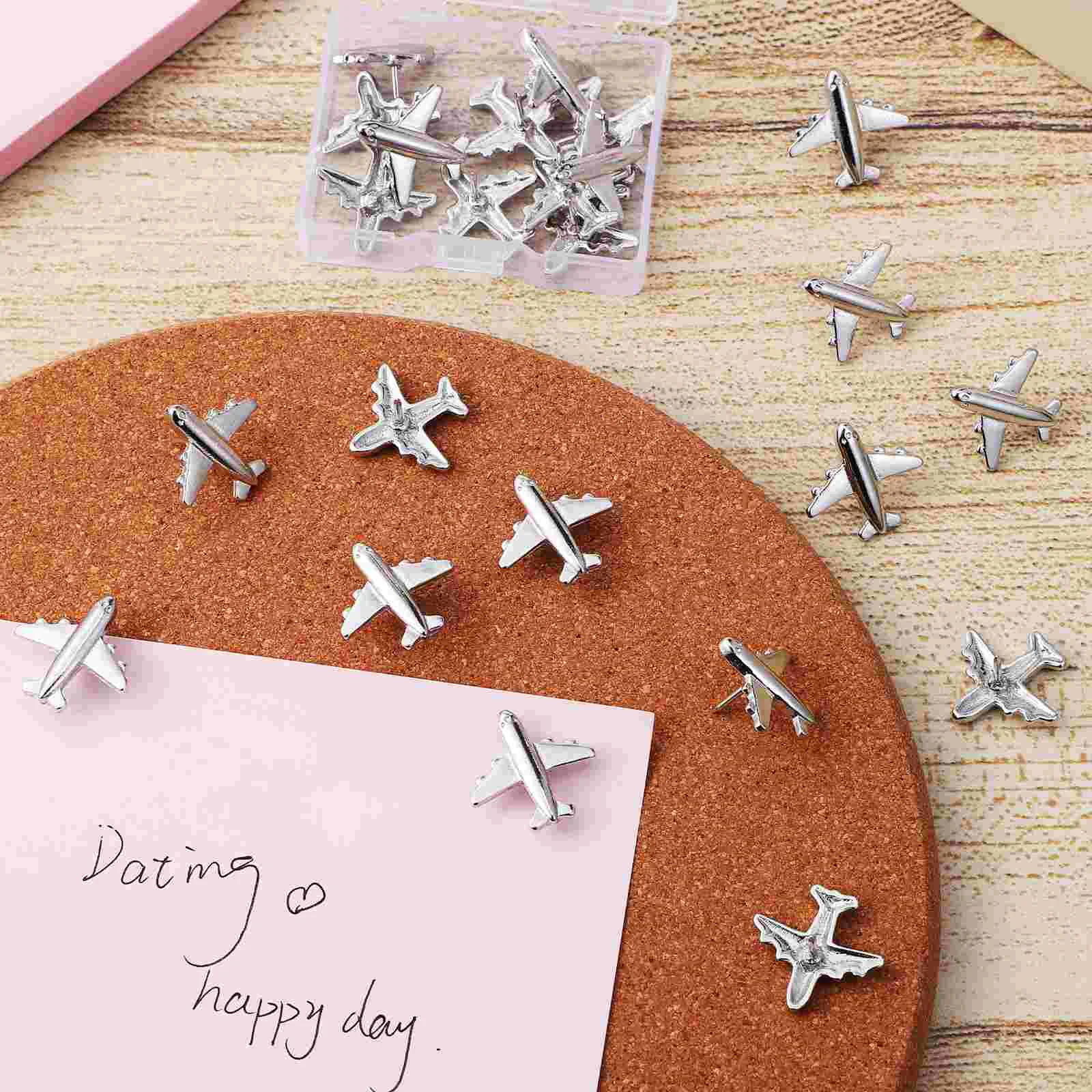 24 Pcs Three-dimensional Metal Aircraft Cork Board Thumb Tacks For Wall Bulletin Airplane Push Pin Poster Decorative Pushpins