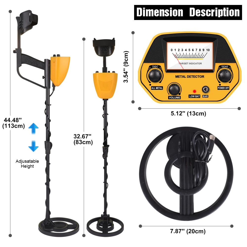 Adjustable Length Portable Metal Detector Waterproof Underground Gold Finder for Outdoor Activities