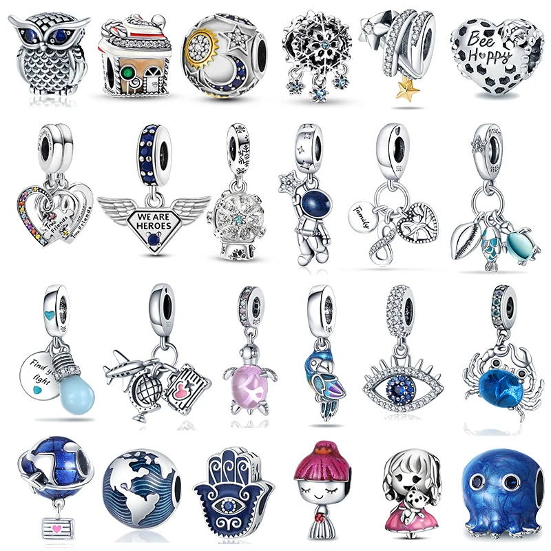 

Charms Plata De Ley 925 Passport Pendant Blue Owl Animals Moon Star Bead Fit Pandora's Original Bracelet DIY Jewelry Making Gift