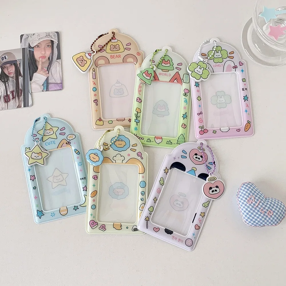 Cute PVC Photocard Holder Keychain Hanging Decoration Cartoon Animal Photo Frame Idol Card Display Protector Photo Card Holder