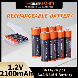 POWERKAN 1.2V AA 2100mAh Rechargeable Ni-MH Battery for Outdoor Family Household Multiple Usage Convenience Storage Box Included