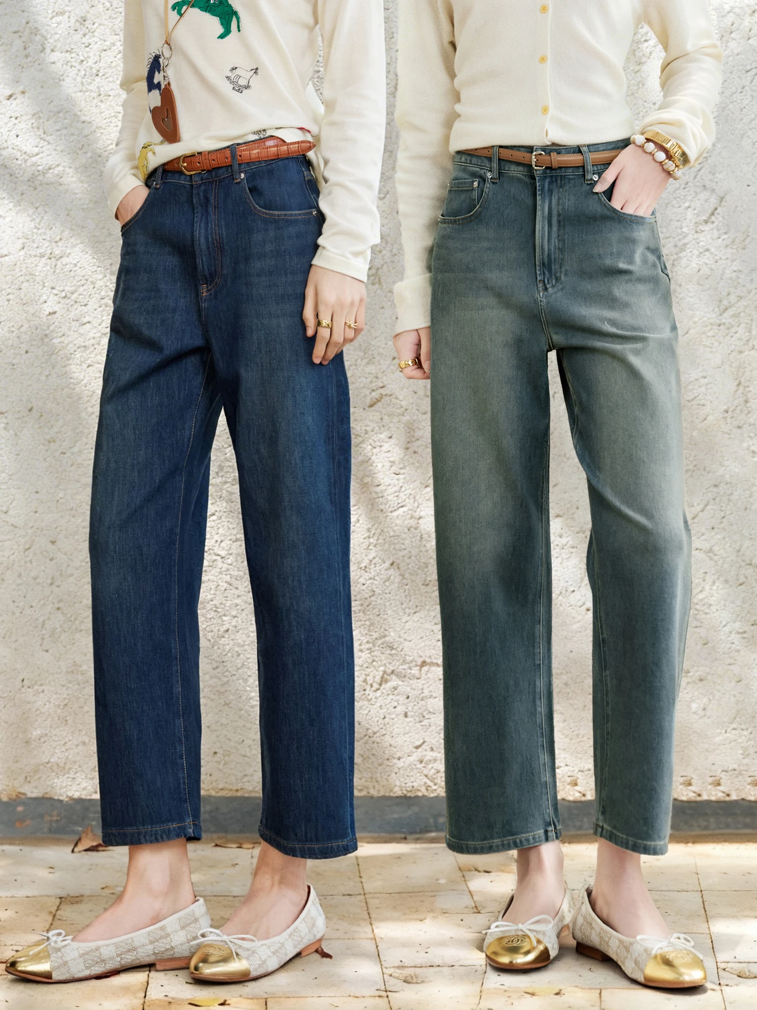 

Женские джинсы с высокой талией и прямыми штанинами из длинноволокнистого хлопка, эластичные в четырех направлениях, укороченные, прямые брюки, весенние, стройнящие