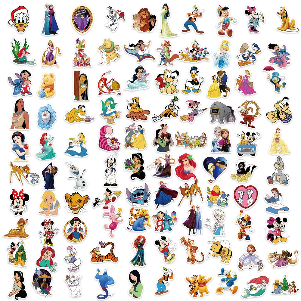 53/106PCS Cute Disney Character Mickey Mouse Princess Cartoon Stickers Aesthetic Laptop Car Mix Anime Sticker Kid Toy