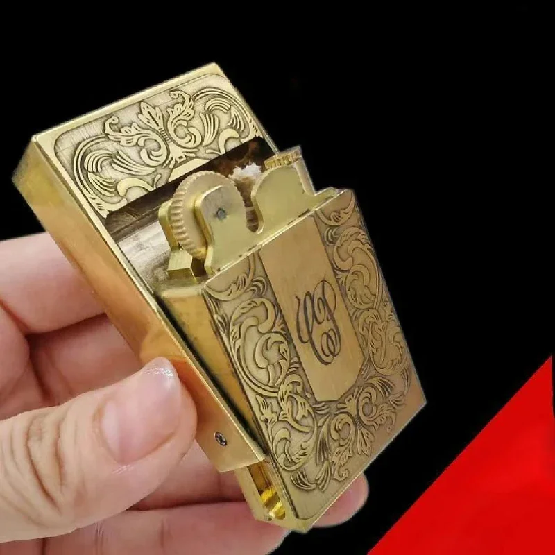 

Retro Drawer Kerosene Lighter Brass Copy Antique Lighter Pull Out Ignition Lighter Cigarette Accessorie Personality Gift Collect