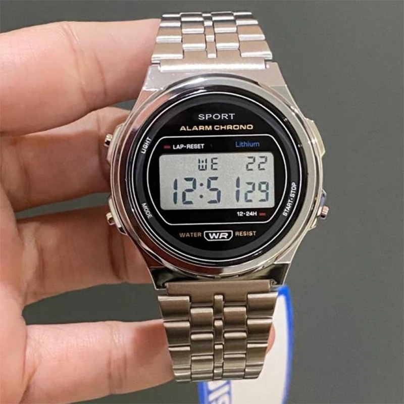 F91W Stainless Steel Male Watch LED Luxury Band Waterproof Digital Sport Military Round Watches Men Electronic Wristwatch Clock