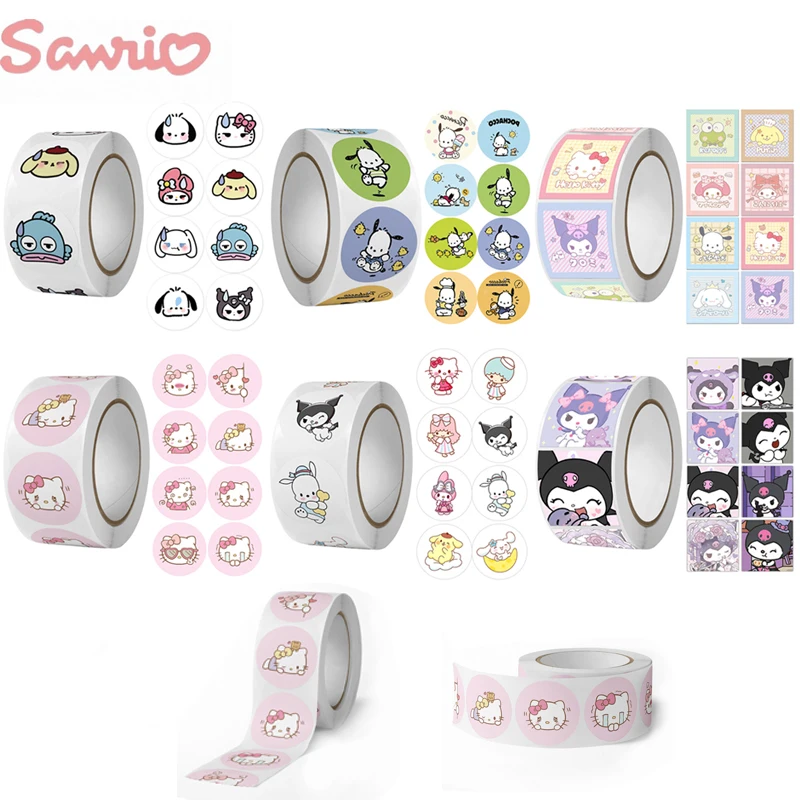 500 Stickers/5pcs Sanrio Sticker Set Kawaii Hello Kitty Kuromi Melody Sticker Scrapbooking Diy Material Stickers School Supplies