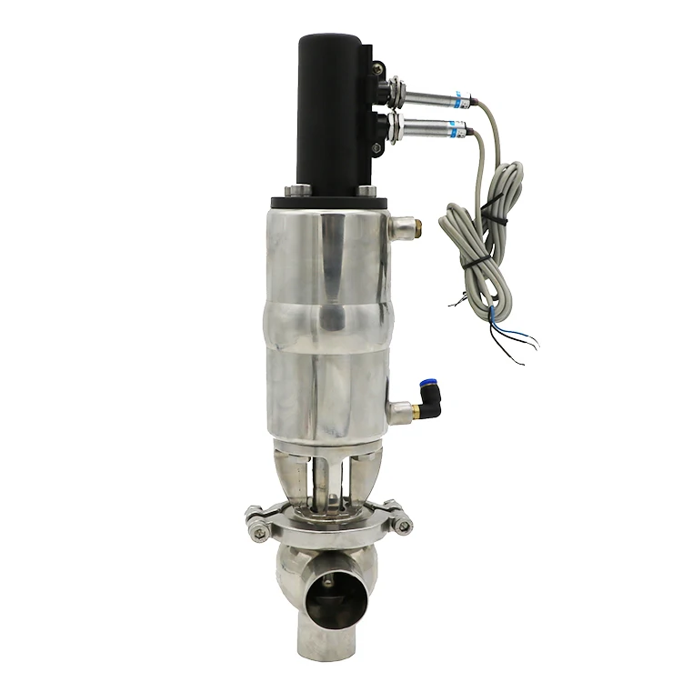 Quality guranted Hygienic pneumatic diversing stop reverse seat valve change over valve with control top