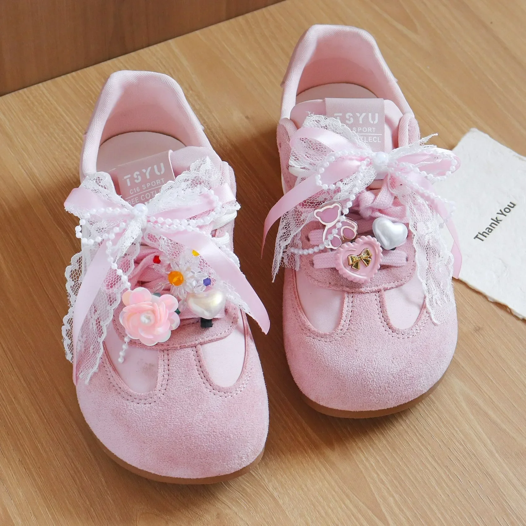 Lace Pearl Bow Shoelace Charms, Cute Bear Heart Rose Flower Shoe Ornaments, Detachable Sweet Lace Shoe Decor Clips, 1Pcs