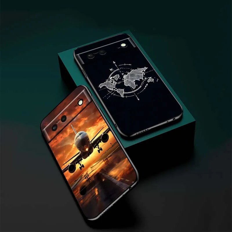 Mode vliegtuig patroon Cover Voor Google Pixel 10 9a 9 8A 8 7 7A 6 6A Pro XL 2024 5G Zwart Zachte TPU Siliconen